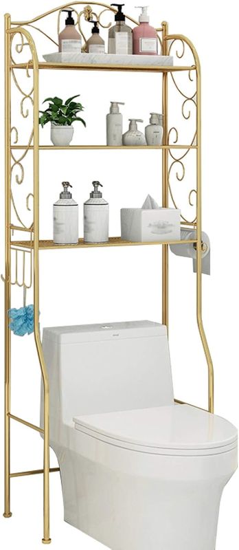 Photo 1 of Over Toilet Bathroom Storage Rack,Freestanding Shelf Organizer,Toilet Rack with Toilet Paper Rack,Black,White,Golden. (Golden 3tier A)