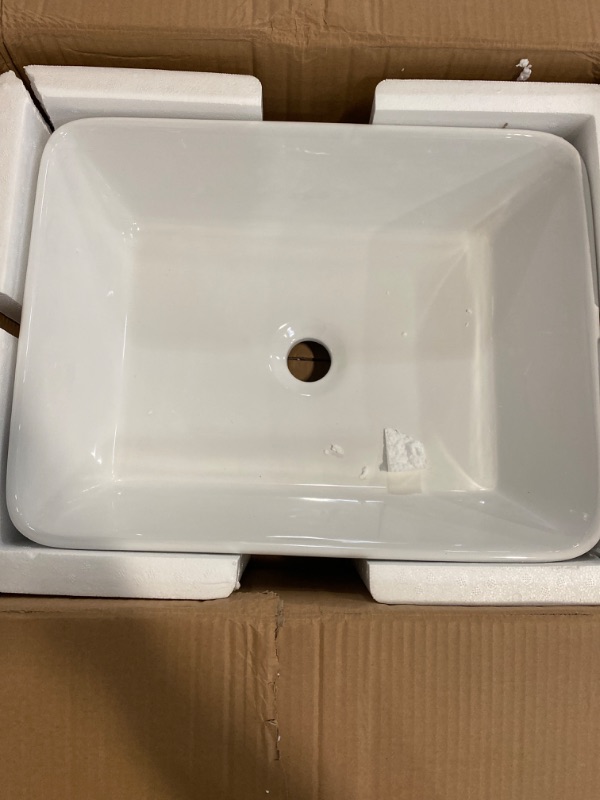 Photo 2 of Bathroom Vessel Sink, Eridanus 19" x 14" White Vessel Sink Rectangular Bathroom Sink Porcelain Ceramic Vessel Sinks for Bathroom Vanity Sink Above Counter Basin