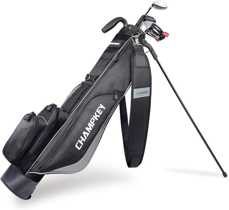 Photo 1 of CHAMPKEY Premium Sunday Bag with Stand and Strap - Professional Pitch and Putt Lightweight Golf Bag for The Driving Range, Par 3 and Executive Courses (Black)