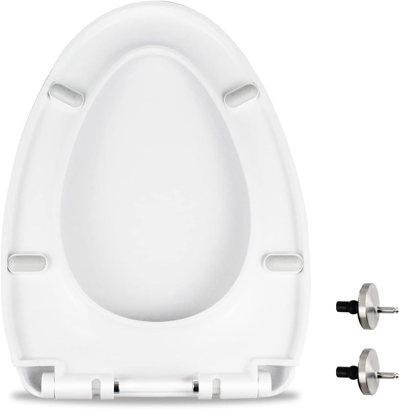 Photo 2 of MUU Toilet seat, Slow Close, White heavy duty Toilet Seat with Non-slip Seat Bumpers Easy to Install & Clean PP Material Replacement Toilet Seat Fits All Toilet Brands Elongated Toilets(MU220-PP)