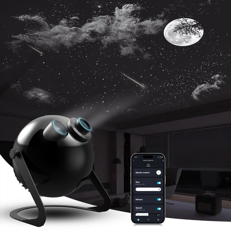 Photo 1 of Star Projector, Realistic Ceiling Projector, Smart Bedroom Galaxy Projector with APP Control, Large Projection Area, Suitable for Decorating Bedroom, Living Room, Coffee Shop, and etc