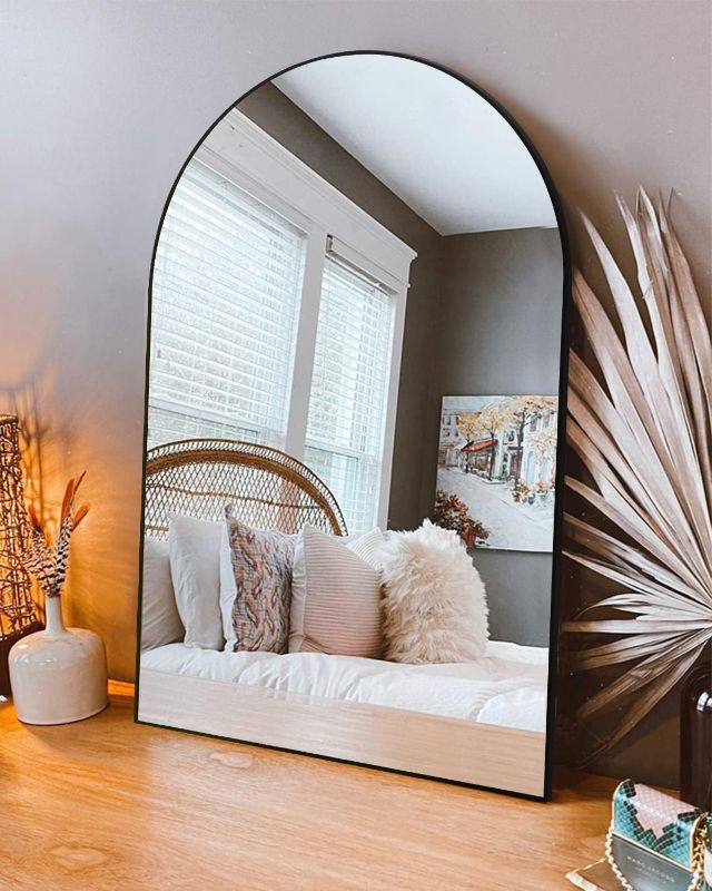 Photo 1 of Wall Mounted Mirror, Bathroom Mirror for Wall, Arch Mirror for Bathroom, Mirror for Bathroom Wall Mounted, Black Vanity Mirror with Metal Frame for Bedroom Living Room Entryway(20" x 30")