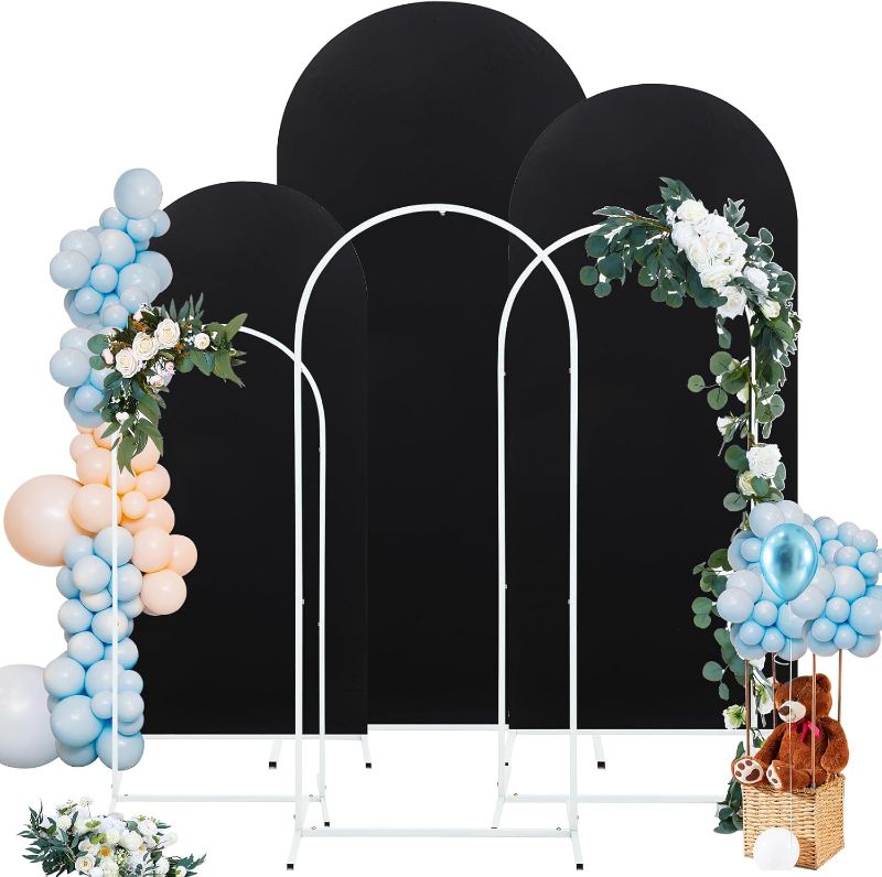 Photo 1 of Gisafai Set of 6 Metal Arch Backdrop Stand and Arch Backdrop Cover Wedding Arch Frame Stand Chiara Backdrop Stand with Spandex Arch Cover for Wedding Decor (Black,4ft/5ft/6ft)