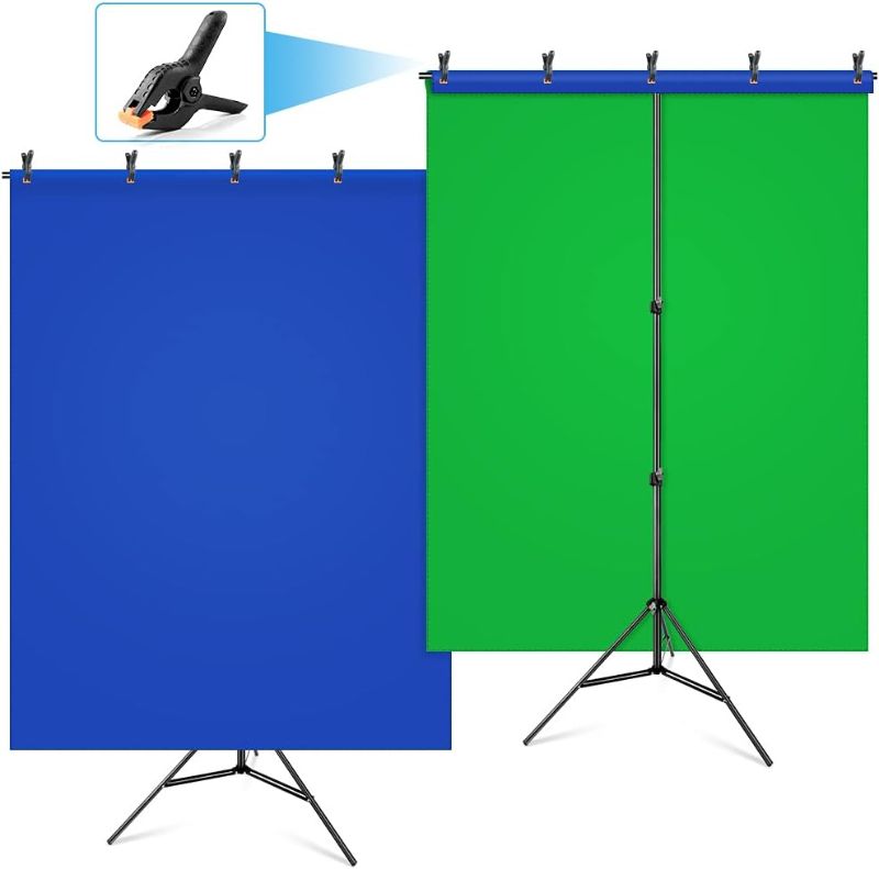 Photo 1 of Blue Green Screen Backdrop Kit, HEMMOTOP 2-in-1 6.5x5 ft Green Screen Stand for Streaming,Blue Greenscreen Background with Adjustable Photo Backdrop Stand for Photography,Zoom with Carrying Case&Clips