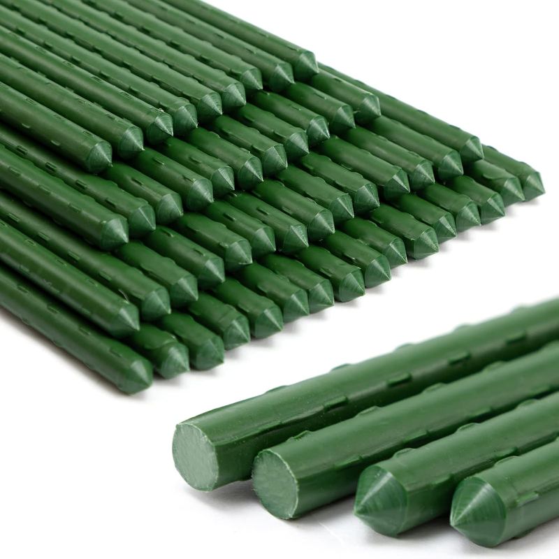 Photo 1 of Garden Stakes 48'' Plant Sticks, 50PCS Plastic Coated Steel 4ft Plant Stakes Support for Growing Climbing Plants, Tomato Stakes Gardening Supplies