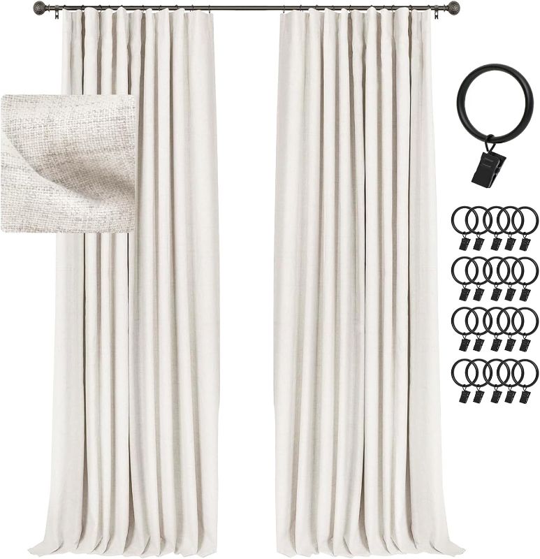 Photo 1 of INOVADAY 100% Blackout Curtains for Bedroom 84 Inches Long, Clip Rings/Rod Pocket Linen Black Out Curtains 2 Panels Set Thermal Insulated Curtains & Drapes for Living Room -W50 x L84, Beige