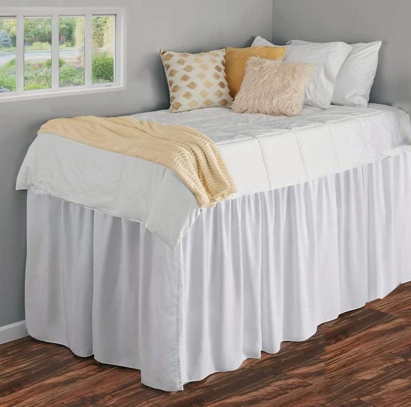 Photo 1 of College Dorm Twin XL Bed Skirt- Extended Dorm Bed Skirt Twin XL- 42" Drop, 100% Microfiber- College Room Bed Skirt, Ruffled Dorm Room Bed Skirt- Extra Long Bed Skirt (White, Twin-XL/42 Drop)