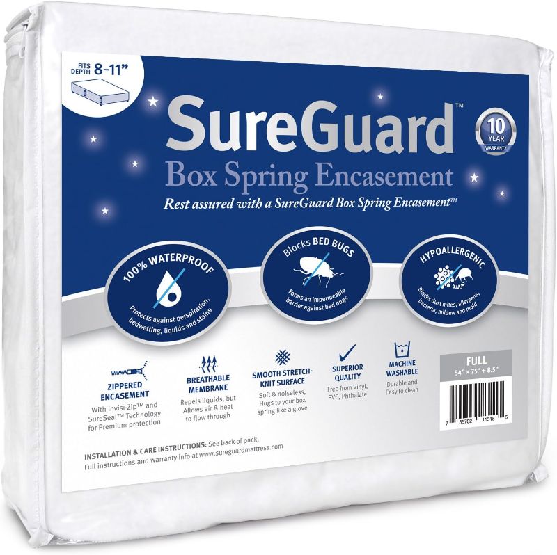 Photo 1 of Full Size SureGuard Box Spring Encasement - 100% Waterproof, Bed Bug Proof, Hypoallergenic - Premium Zippered Six-Sided Cover White