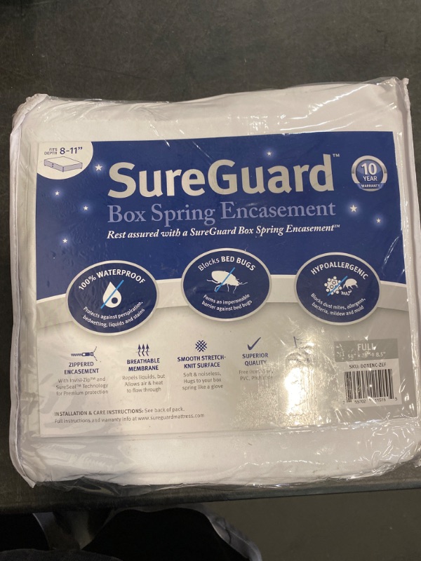 Photo 3 of Full Size SureGuard Box Spring Encasement - 100% Waterproof, Bed Bug Proof, Hypoallergenic - Premium Zippered Six-Sided Cover White