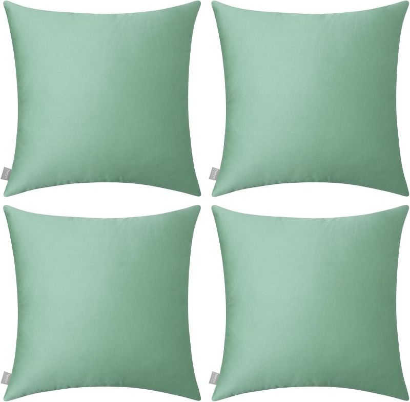 Photo 1 of Thmyo 4-Pack 100% Cotton Comfortable Solid Decorative Throw Pillow Case, Square Cushion Cover Pillowcase Sublimation Blank Pillow Covers DIY Throw Pillowcase for Sofa(18x18 inch/ 45x45cm,Mist Green)