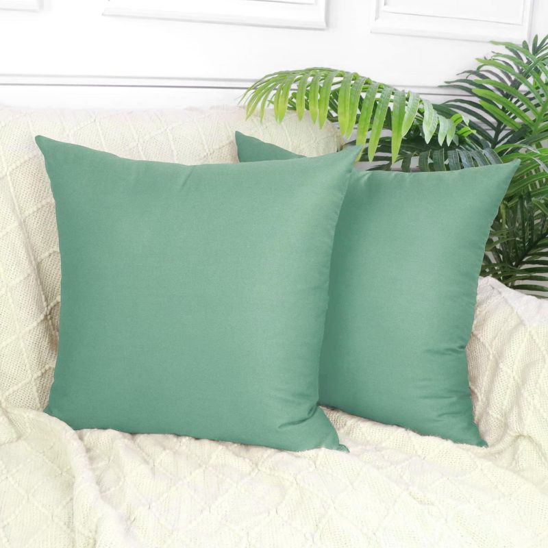 Photo 2 of Thmyo 4-Pack 100% Cotton Comfortable Solid Decorative Throw Pillow Case, Square Cushion Cover Pillowcase Sublimation Blank Pillow Covers DIY Throw Pillowcase for Sofa(18x18 inch/ 45x45cm,Mist Green)