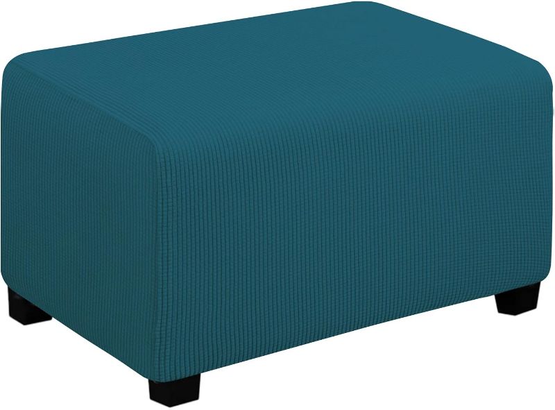 Photo 1 of Easy-Going Stretch Ottoman Cover Folding Storage Stool Furniture Protector Soft Rectangle slipcover with Elastic Bottom(Ottoman Small,Peacock Blue)