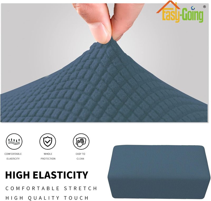 Photo 2 of Easy-Going Stretch Ottoman Cover Folding Storage Stool Furniture Protector Soft Rectangle Slipcover with Elastic Bottom (Ottoman Small, Bluestone)