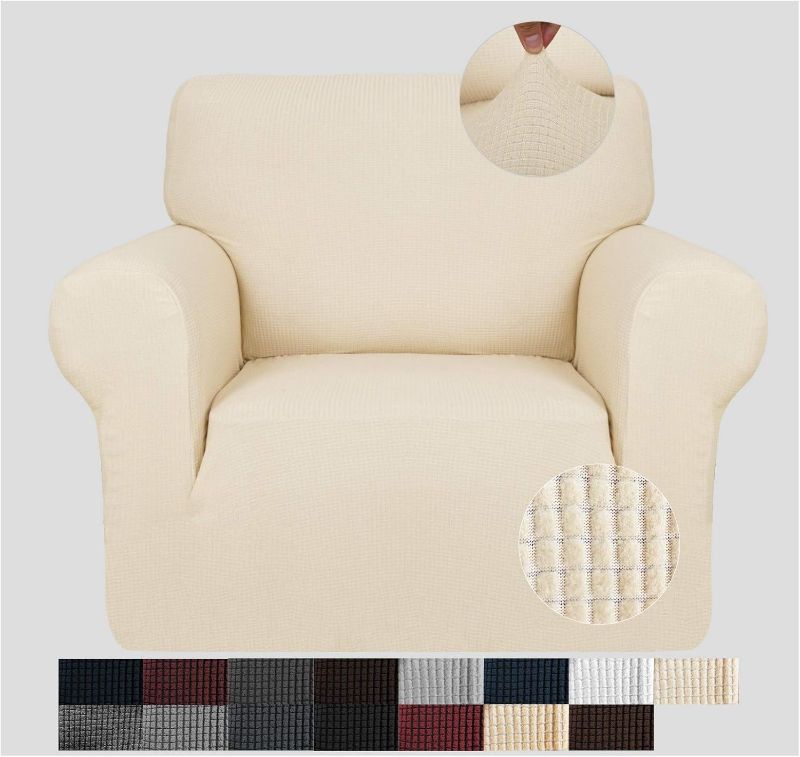 Photo 1 of JIVINER Super Stretch Chair Slipcovers with Arms 1-Piece Jacquard Small Checks Living Room Armchair Covers Soft Anti Slip Sofa Couch Furniture Protector for Kids Pets (Chair, Light Beige)