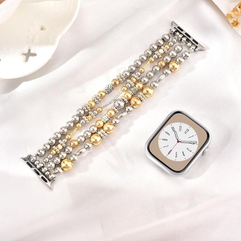 Photo 1 of KOREDA Beaded Bracelet Compatible for Apple Watch Band 38mm 40mm 41mm 42mm 44mm 45mm 46mm Series 10 9 8 7 SE Women, Fashion Cute Handmade Elastic Beads Stretch Strap Replacement for iWatch Series 6/5/4/3/2/1