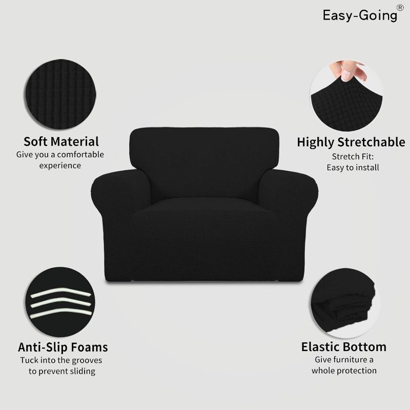 Photo 2 of Easy-Going Stretch Oversized Chair Sofa Slipcover 1-Piece Couch Sofa Cover Furniture Protector Soft with Elastic Bottom for Kids Spandex Jacquard Fabric Small Checks Black