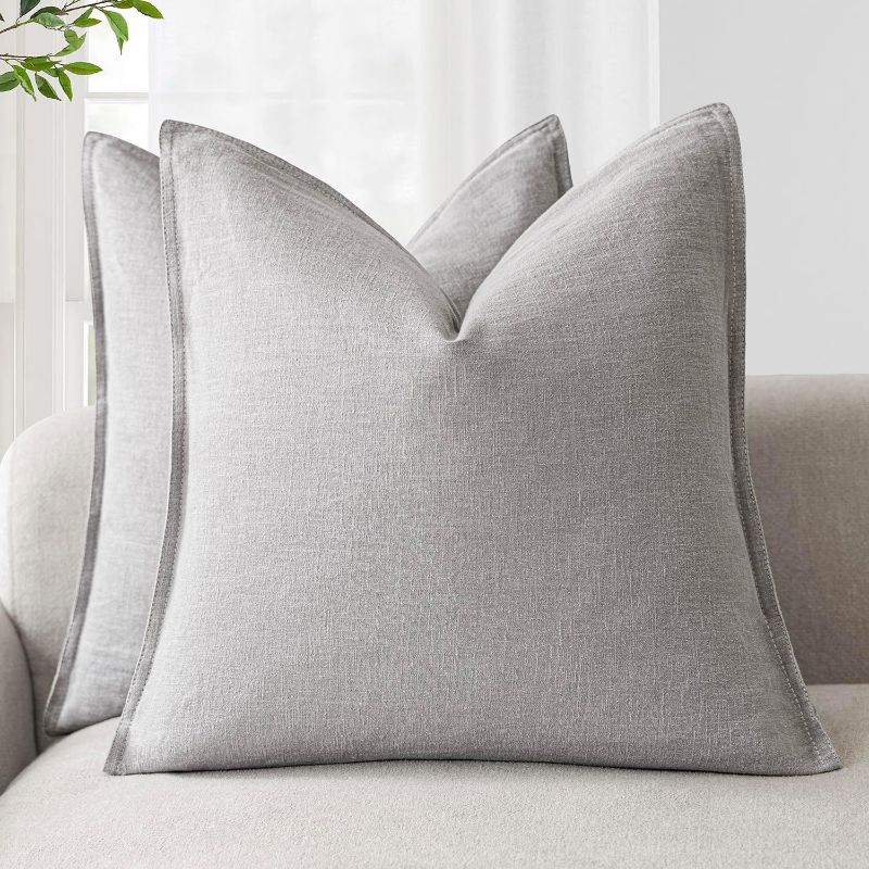 Photo 1 of Foindtower Pack of 2, Decorative Linen Soild Throw Pillow Covers Soft Accent Cushion Case Boho Farmhouse Pillowcase for Chair Couch Sofa Bedroom Living Room Home Decor 26 x 26 Inch Light Rustic Gray