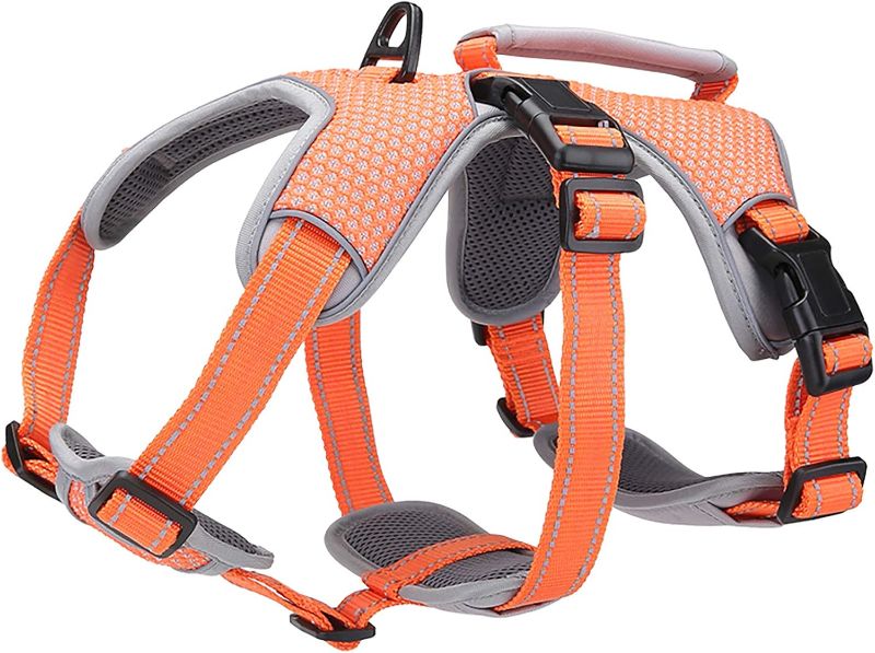 Photo 1 of BELPRO Multi-Use Support Dog Harness, Escape Proof No Pull Reflective Adjustable Vest with Durable Handle, Dog Walking Harness for Big/Active Dogs (Orange, S)