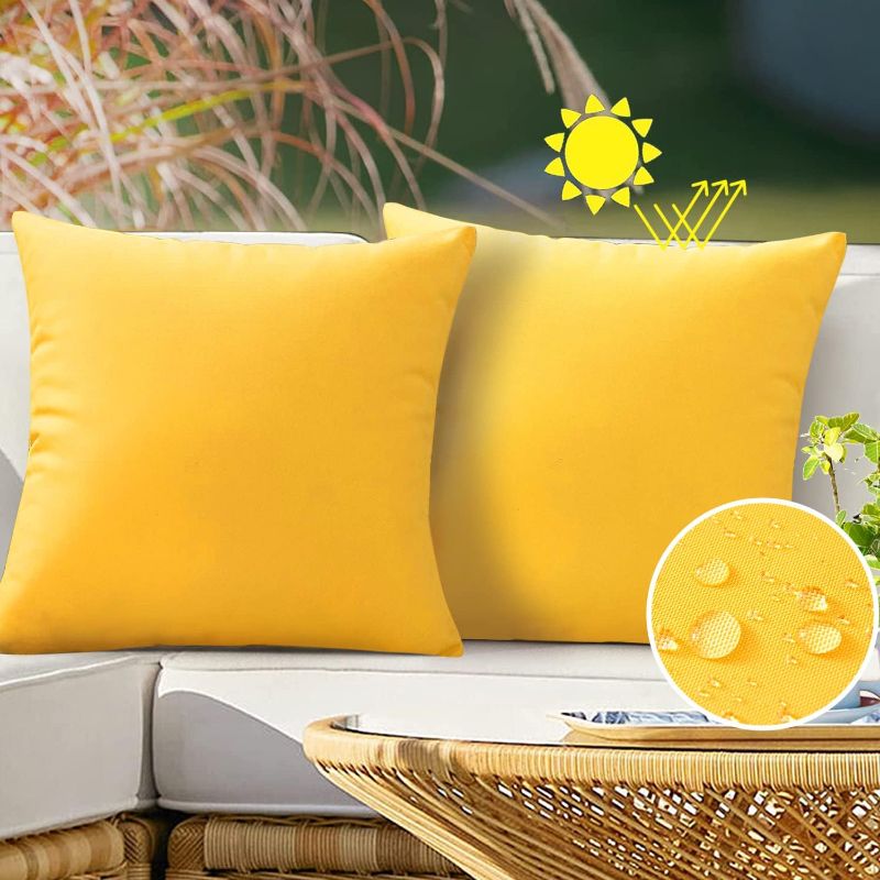 Photo 1 of VAKADO Outdoor Waterproof Throw Pillow Covers 18x18 Set of 2 Decorative Yellow Patio Furniture Cushion Cases Outside Decor for Couch Garden Bench Porch