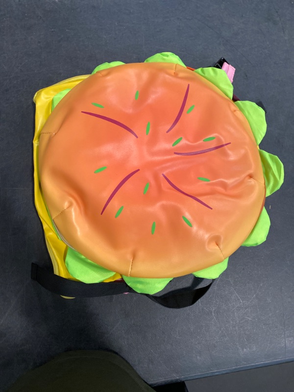 Photo 2 of Novelty Cheeseburger Backpack,Funny Yellow Cartoon Universe Hamburger Backpack,Multi-Compartment Burger Backpack Daypack