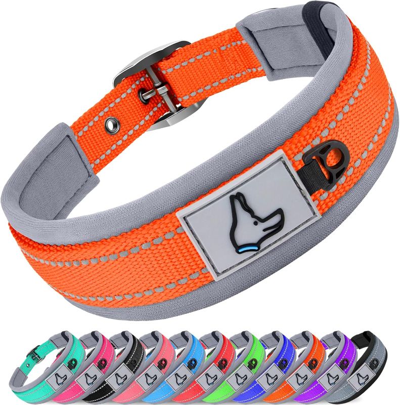 Photo 1 of Joytale Neoprene Padded Dog Collar for Extra Large Dogs, 11 Colors, Reflective Wide Pet Collars with Durable Metal Belt Buckle, Adjustable Heavy Duty Nylon Dog Collar, Orange