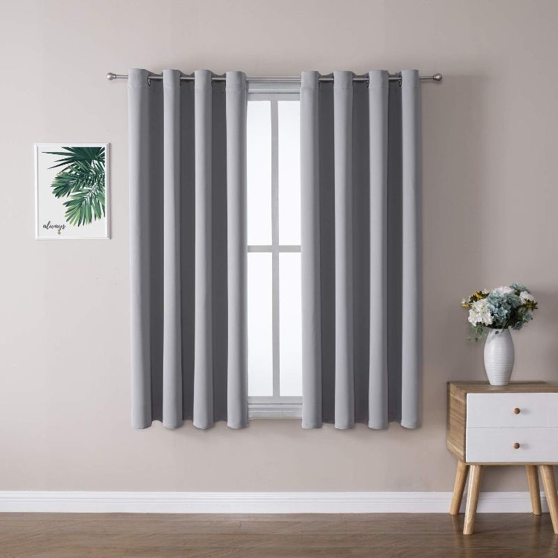 Photo 1 of ChrisDowa Grommet Blackout Curtains for Bedroom and Living Room - 2 Panels Set Thermal Insulated Room Darkening Curtains (Light Grey, 52 x 63 Inch)