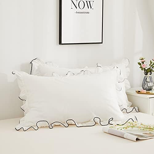 Photo 1 of Lemfux White Ruffle Locking Edge Pillow Shams 100% Polyester Soft and Comfortable Bedding Pillowcases with Envelop Closure 20x30Inch Set of 2