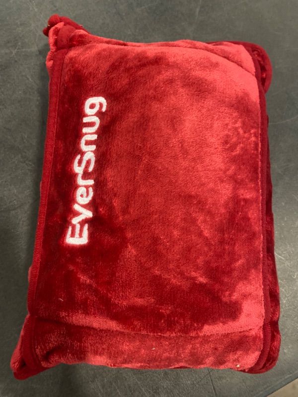 Photo 2 of EverSnug Travel Blanket and Pillow - Premium Soft 2 in 1 Airplane Blanket with Soft Bag Pillowcase, Hand Luggage Sleeve and Backpack Clip (Burgundy)