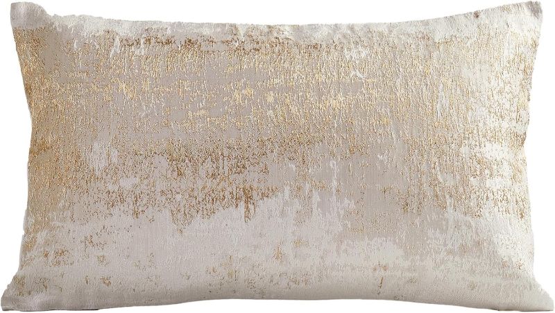 Photo 1 of 12x20 Pillow Cover Cream White Throw Pillow Covers Subtle Sprinkling of Gold Lumbar Pillow Cover Reversed Soft Beige White Velvet Rectangle Throw Pillow Covers for Bed Couch Sofa Car 1Piece