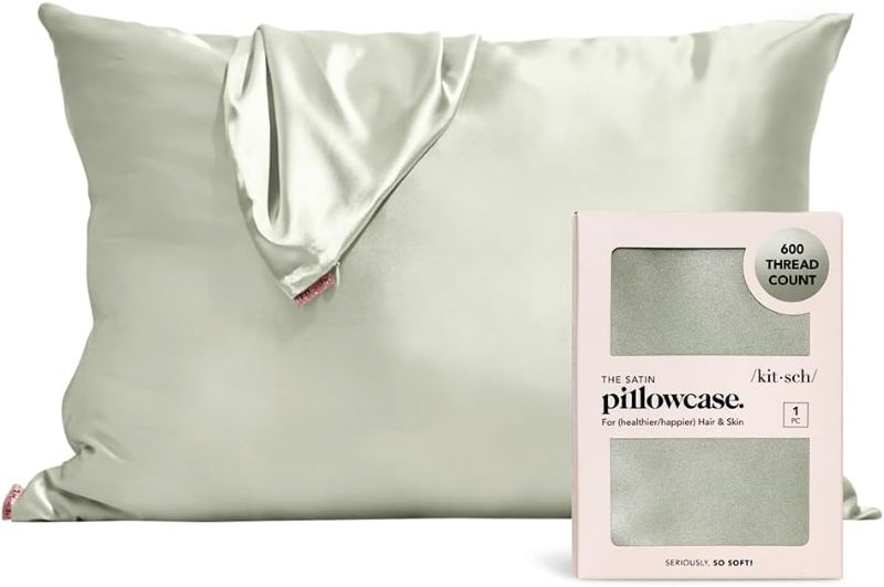 Photo 1 of Kitsch Satin Pillowcase with Zipper for Hair & Skin, Softer Than Silk Pillow Cases Queen, Smooth Pillow Covers, Machine Washable, Wrinkle-Free, Cooling Satin Pillow Cases Standard Size 19"x26" (Sage)