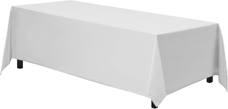 Photo 1 of Gee Di Moda Rectangle Tablecloth - 90 x 132 Inch White Table Cloth for 6 Foot Table with Floor-Length Drop - Heavy Duty Washable Fabric - 6 Ft Buffet Table, Holiday Party, Wedding & Baby Shower