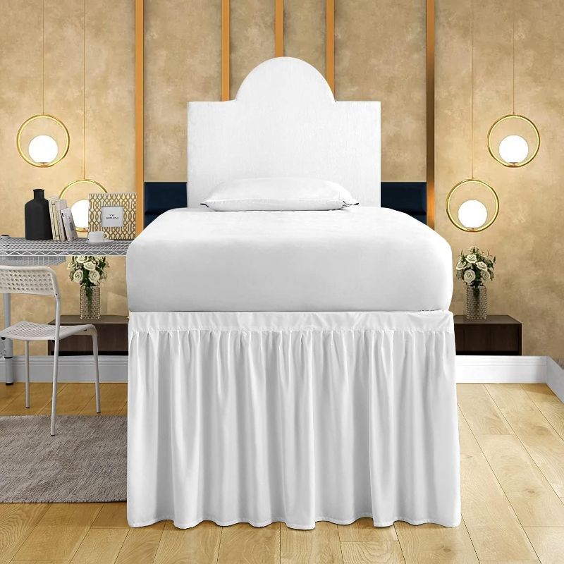 Photo 1 of Mattress-Homes Dorm Sized Bed Skirt Panel for Twin or Twin-XL Size Bed, College Dorm Bed Skirt-Extra Long Dorm Room Bed Skirt- Ruffled Dorm Sized Bed Skirts (White, Twin-XL - 32" Drop)