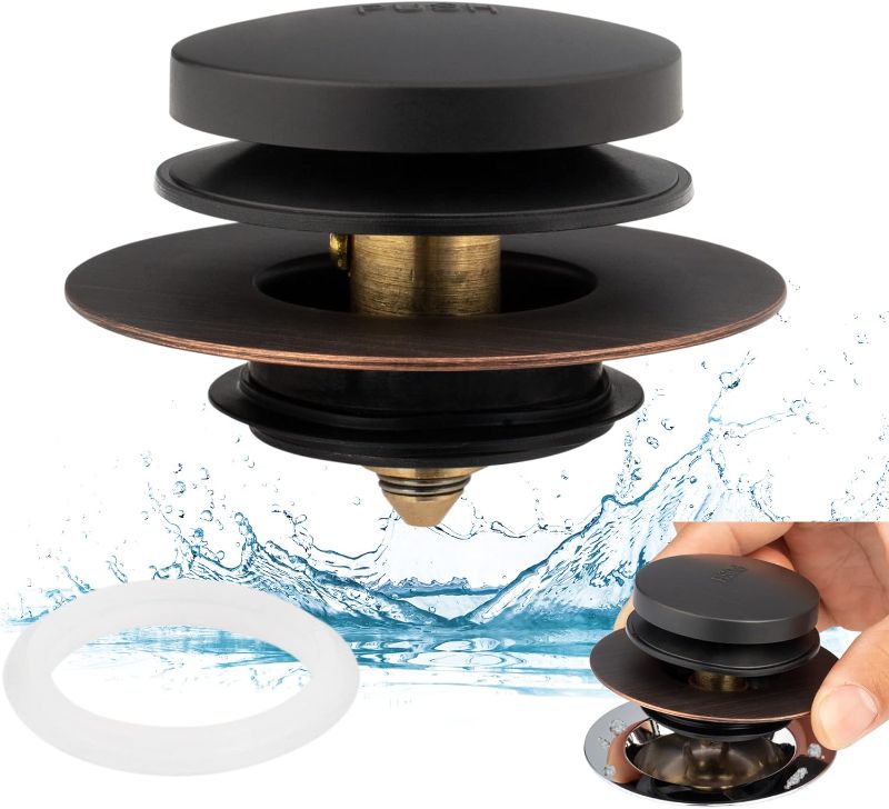 Photo 1 of Artiwell Universal Tip Toe Bath Drain Stopper and Cover, Bathtub Drain Stopper, Replaces Lift and Turn, Tip-Toe and Trip Lever drains for Tub, EZ Installation and Clearing (Oil Rubbed Bronze)