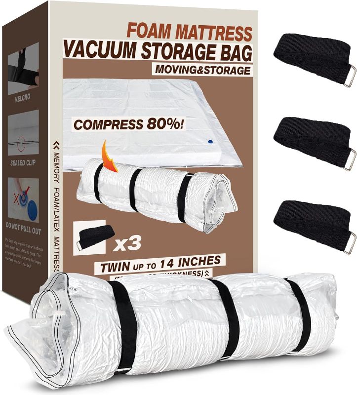 Photo 1 of Twin Mattress Vacuum Bag for Moving Storage Shipping, for Memory Foam Latex Mattress Thick and Tear Resistant with Straps (Twin)