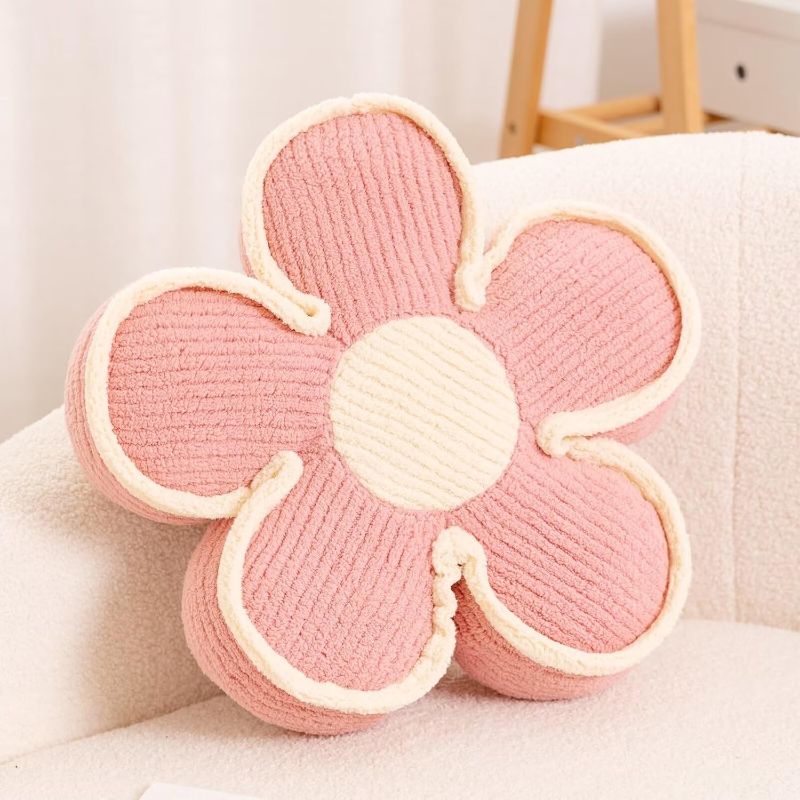 Photo 1 of Flower Pillow, Soft Flower Shaped Floor Cushion, Flower Decorative Throw Pillow, Cute Flower Seating Cushion, Flower Room Décor Plush Pillows for Sofa Couch Bed (13.7 Inch, Pink)