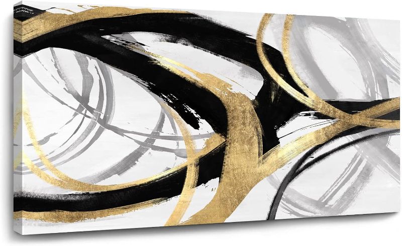 Photo 1 of Abstract Canvas Prints Black And White Wall Art Pictures for Wall Decoration Gold Posters Graffiti Artwork Decor for Bedroom Dinning Room Home Office Kitchen 24x48 In