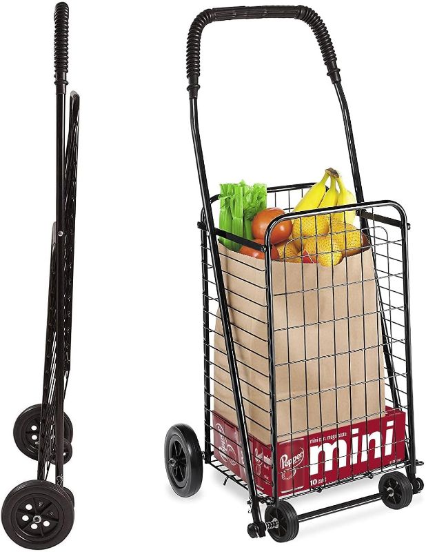 Photo 1 of DMI Utility Cart with Wheels to be used for Shopping, Grocery, Laundry and Stair Climber Cart, Weighs 7.5 Pounds but holds up to 90 Pounds, Compact and Foldable, Black