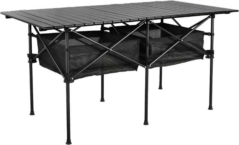 Photo 1 of anny LargeOutdoor Folding Picnic Camping Table,55"X 27.56"Portable Aluminum Roll-up Table with Storage Carry Bag for RV Travel,Indoor,Outdoor,Camping, Beach,Backyard,BBQ,Party,Patio,Picnic