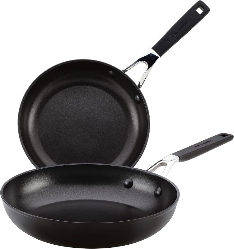 Photo 1 of itchenAid Hard Anodized Nonstick Frying Pans/Skillet Set, 8.25 Inch and 10 Inch, Onyx Black