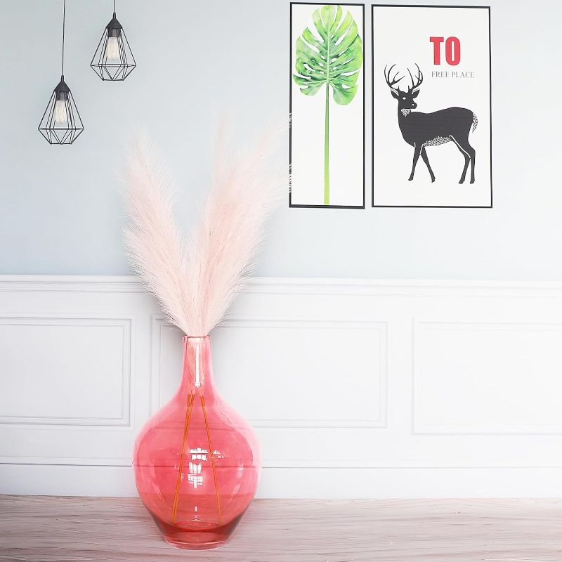 Photo 1 of 20" Extra Large Glass Floor Vase for Tall Pampas Grass, Pink Clear Big Glass Vases, Heavy Duty Round Balloon Jug Vase for Living Room Home Decor