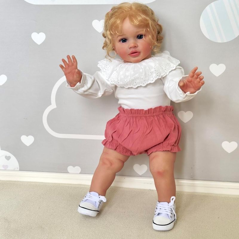 Photo 1 of 26 inch Reborn Baby Dolls Toddler Girl Doll That Look Real Life Soft Silicona Weighted Body Blonde Curly Hair Cute Newborn Toddler Kids Toys Age 8~10 Year Old Girls