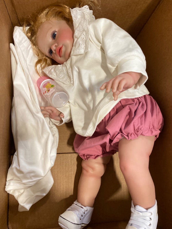 Photo 2 of 26 inch Reborn Baby Dolls Toddler Girl Doll That Look Real Life Soft Silicona Weighted Body Blonde Curly Hair Cute Newborn Toddler Kids Toys Age 8~10 Year Old Girls