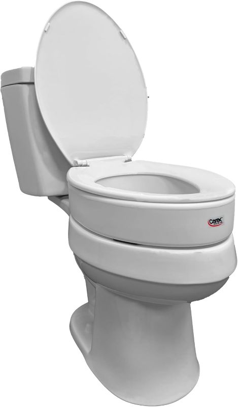 Photo 1 of Carex Toilet Seat Riser, Elongated Raised Toilet Seat Adds 3.5 inches to Toilet Height, for Assistance Bending or Sitting, 300 Pound Weight Capacity Toilet Riser