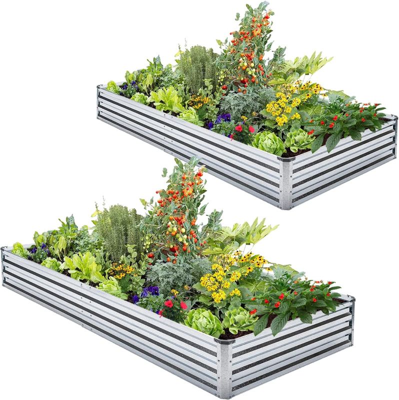 Photo 1 of Galvanized Raised Garden Bed Kit - Metal Raised Planter 2pcs/Pack 6'x3'x1' for Flowers Plants, Vegetables Herb