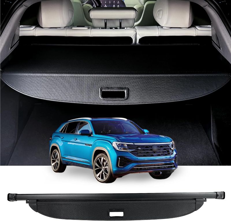 Photo 1 of Cargo Cover for 2018-2024 VW Volkswagen Atlas(NOT for to Cross Sport),Retractable Trunk Cover Compatible with 2024 VW Volkswagen Atlas Accessories Rear Trunk Cover Security Shield Shade Carbon Fiber