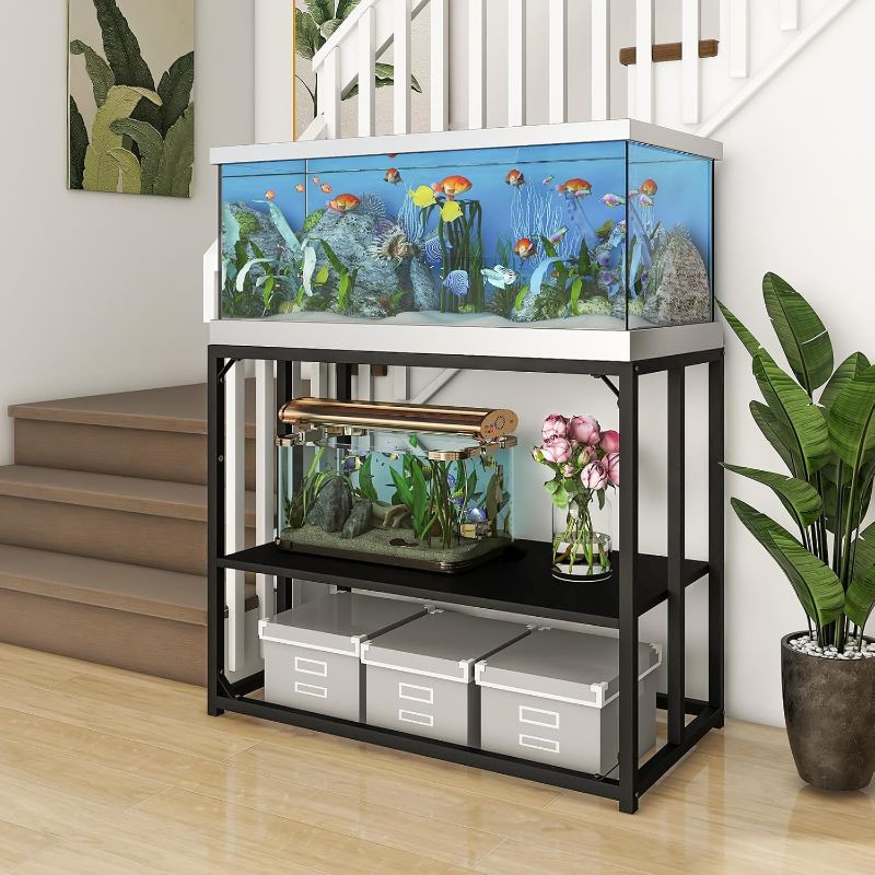 Photo 1 of 40 Gallon Aquarium Stand - Adjustable Fish Tank Stand, Heavy Duty Metal Reptile Tank Stand for Accessories Storage, Turtle Breeder Tank Rack, 36.5" L x 18.5" W x 29.5" H