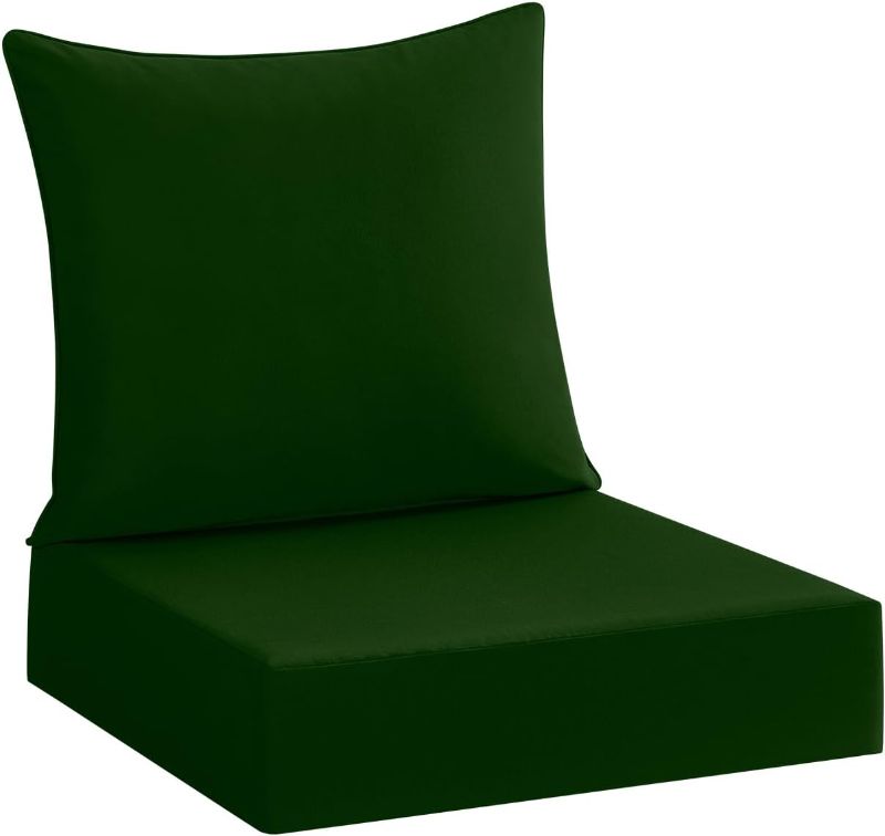 Photo 1 of Cozyide Memory Foam Patio Cushions Set, Waterproof Oxford Fabric, 24'' x 24'', Includes Seat & Back Pillow, Dark Green