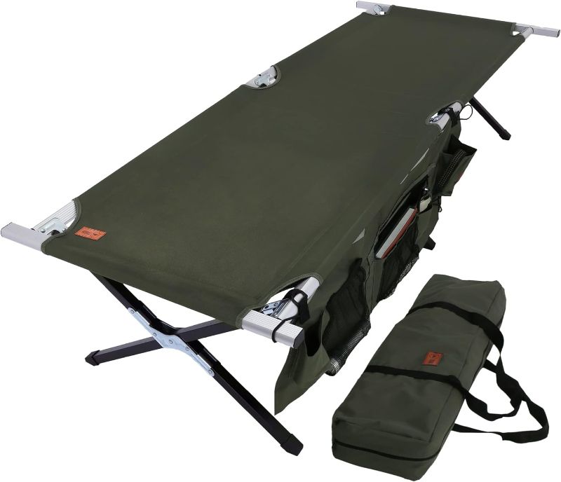 Photo 1 of Tough Outdoors Camping Cot for Adults - Oversized Camping Cot - Durable Heavy Duty Military Bed - Elevated Foldable Cot & Camp Cots for Adults - XL Cot up to 300 lbs - w/Organizer & Storage Bag