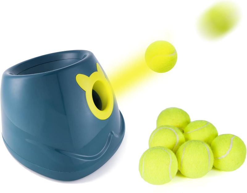 Photo 1 of Automatic Ball Launcher for Dogs, 4 Launch Distance Modes, 2-inch Small Balls Included, Suitable for Small to Medium Sized Dogs (Blue with Tennis Balls)