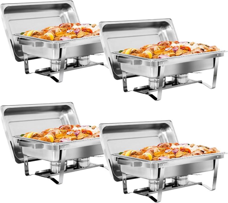 Photo 1 of SUPER DEAL Newest 4 Pack 8QT Food Warmer, Rectangular Chafing Dish Buffet Set w/Foldable Frame Legs, Stainless Steel Full Size Chafer Dish for Parties